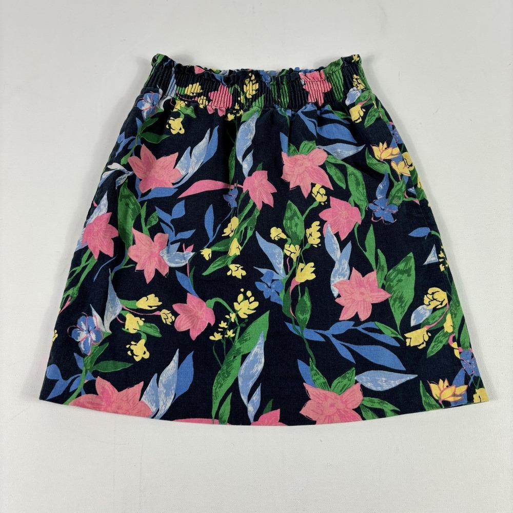 J.Crew Skirt Womens 00 Multicolor Floral Linen Elastic Waist A-Line Lined